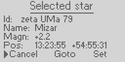 Ursa Minor Hand Control: Display information about the selected bright star.